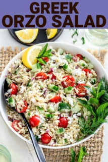 Add tomatoes, cucumber, feta, olives and red onion and toss to combine. Serve immediately or chill.