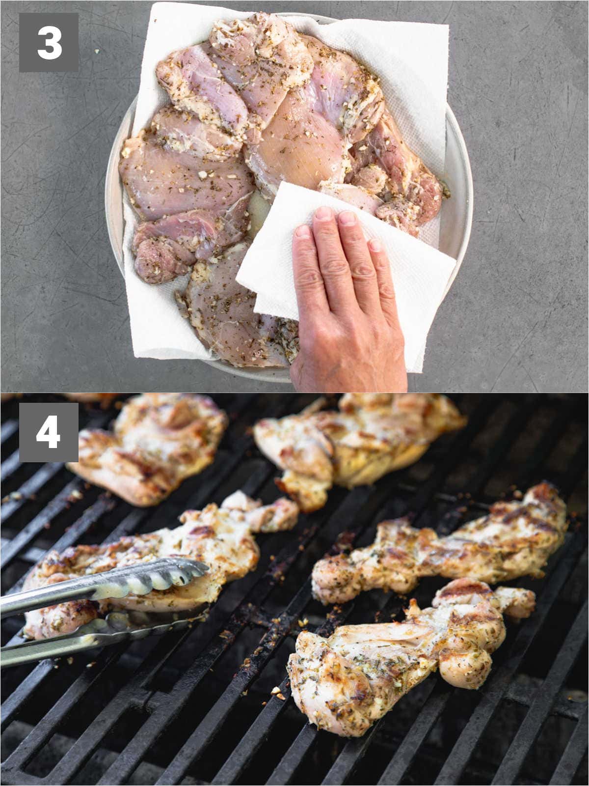 pat the chicken dry, then grill it