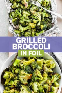 the broccoli in the foil packet with text overlay