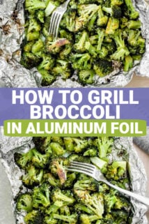 the broccoli in the foil packet with text overlay