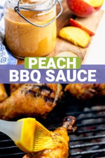peach barbecue sauce brushed over chicken and then grilled