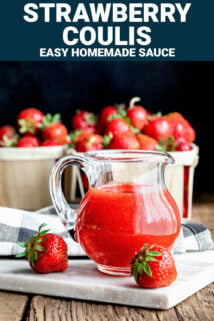pitcher of coulis with strawberries
