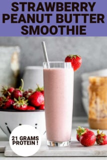 smoothie in a tall glass with text overlay