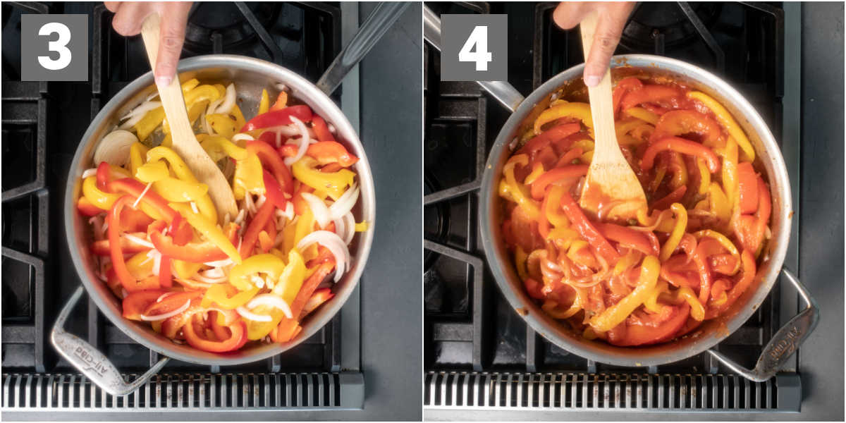 add peppers and saute and then add pasta