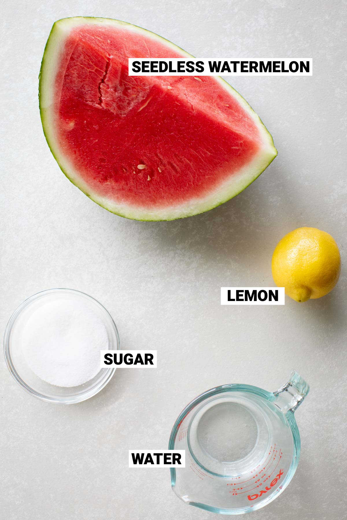seedless watermelon, lemon, water, and sugar for a watermelon sorbet