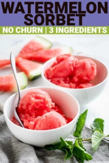 no-churn watermelon sorbet made with only 3 ingredients