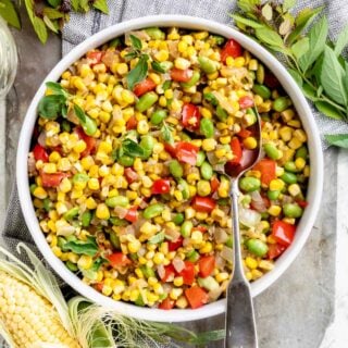 corn succotash with edamame and bell pepper