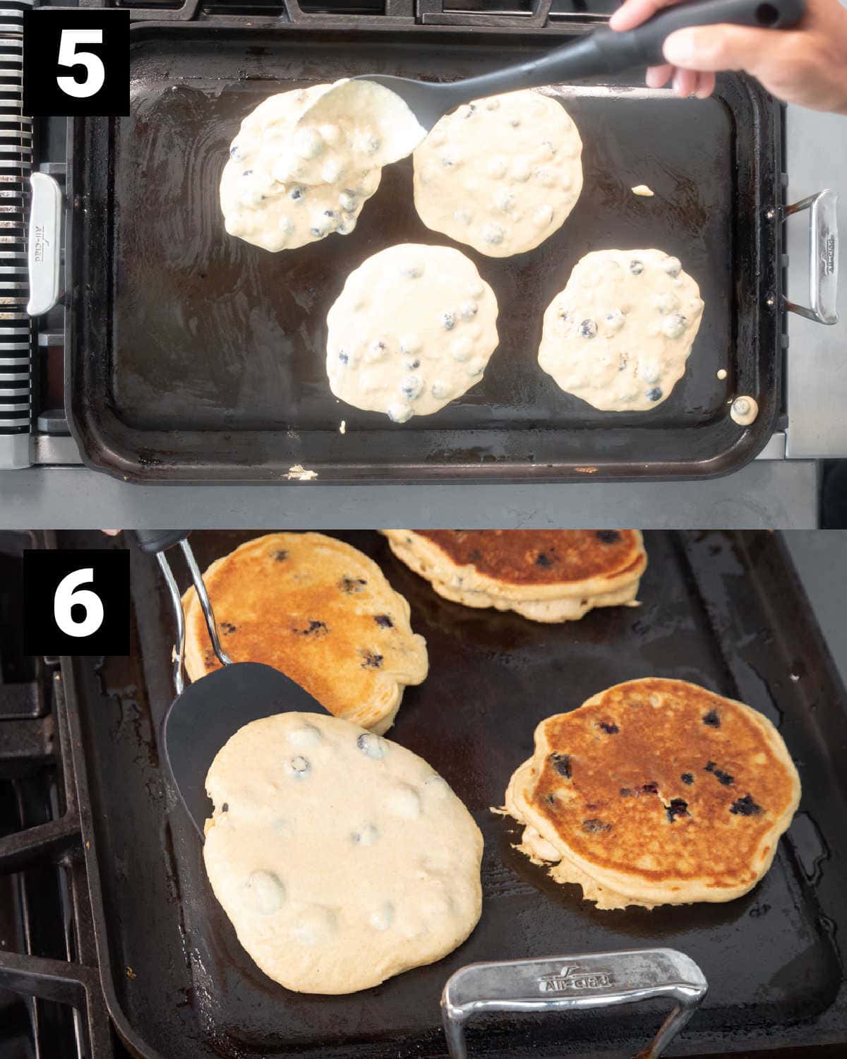 ladle batter onto griddle to cook and then flip until both sides are browned