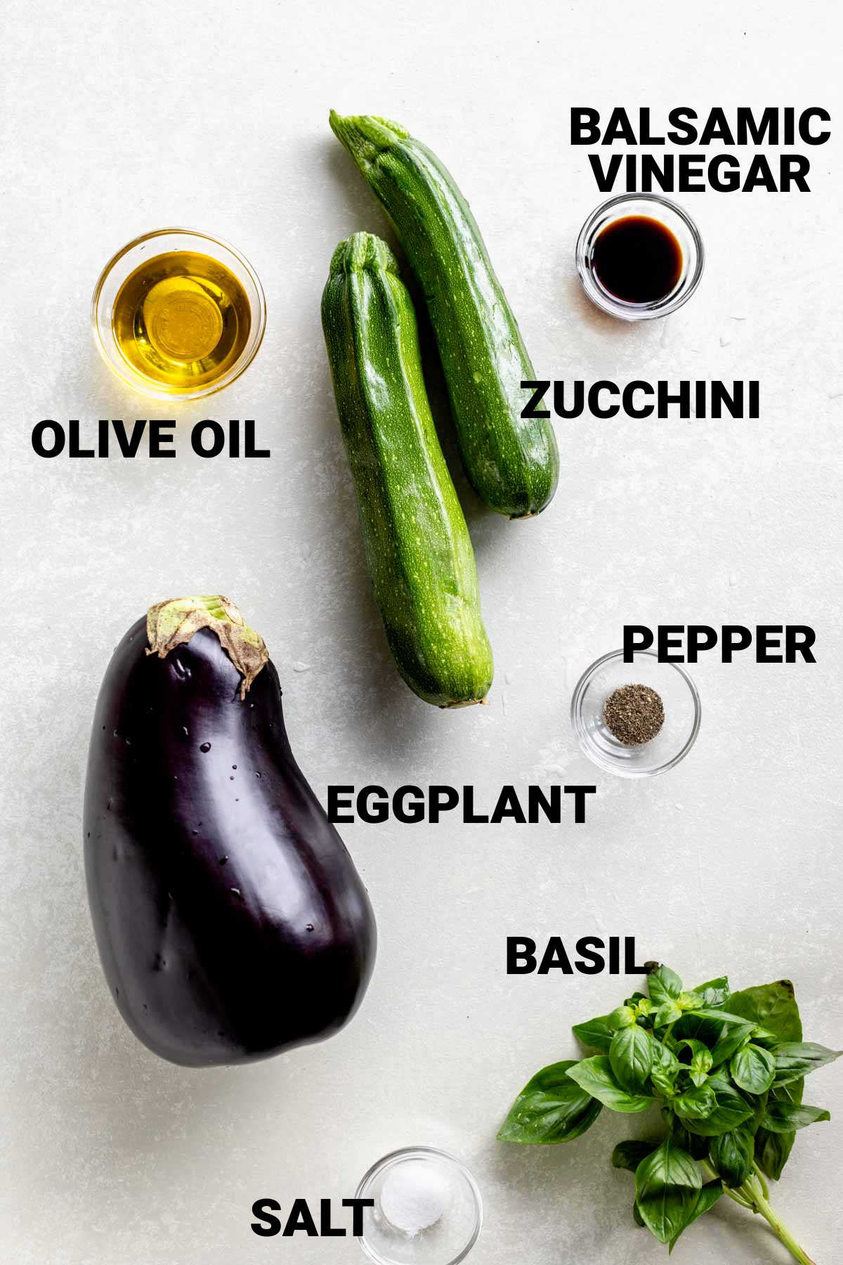 eggplant, zucchini, vinegar, basil, and seasonings