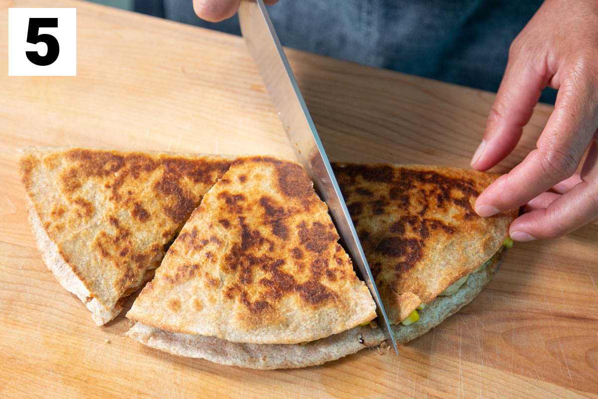 slice the chicken quesadillas into slices
