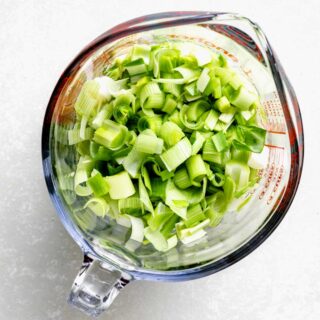 3 cups of leeks in a measuring cup