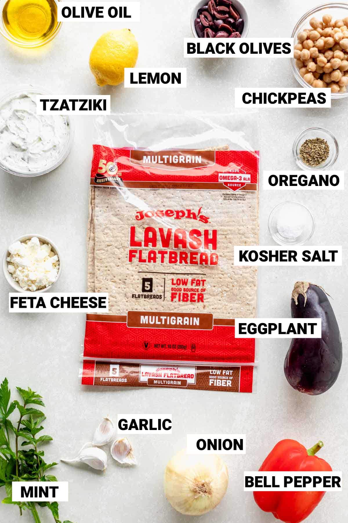 the ingredients laid out on a table with text label overlays