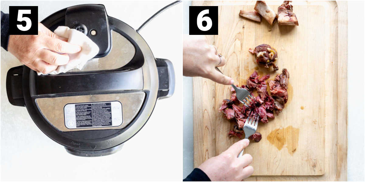 release the pressure valve and remove the meat