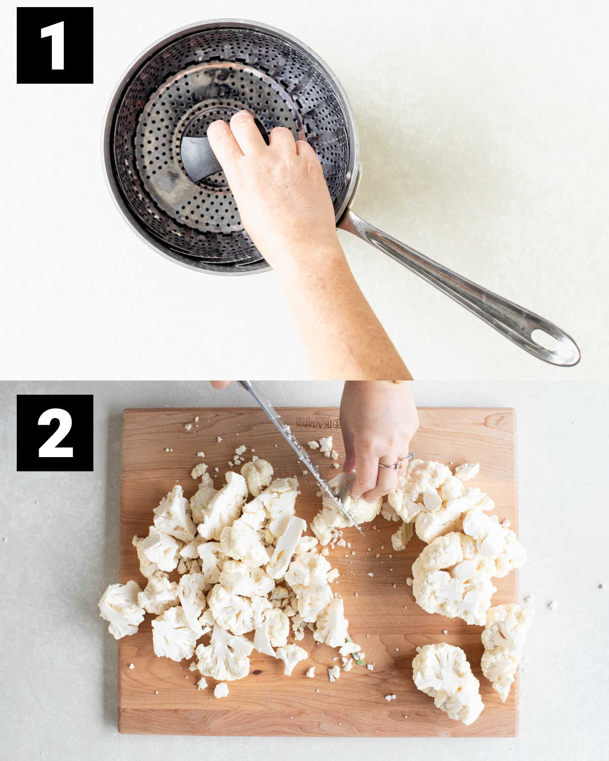 set up steamer and chop cauliflower