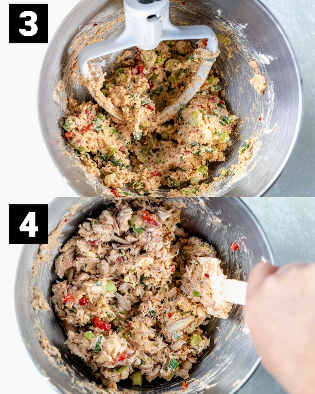 add more ingredients along with crab meat to the cream cheese filling and mix