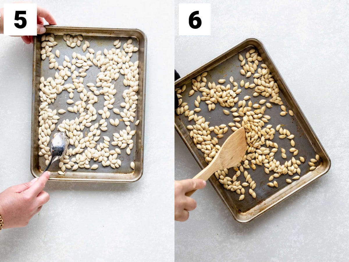 roasting the pumpkin seeds