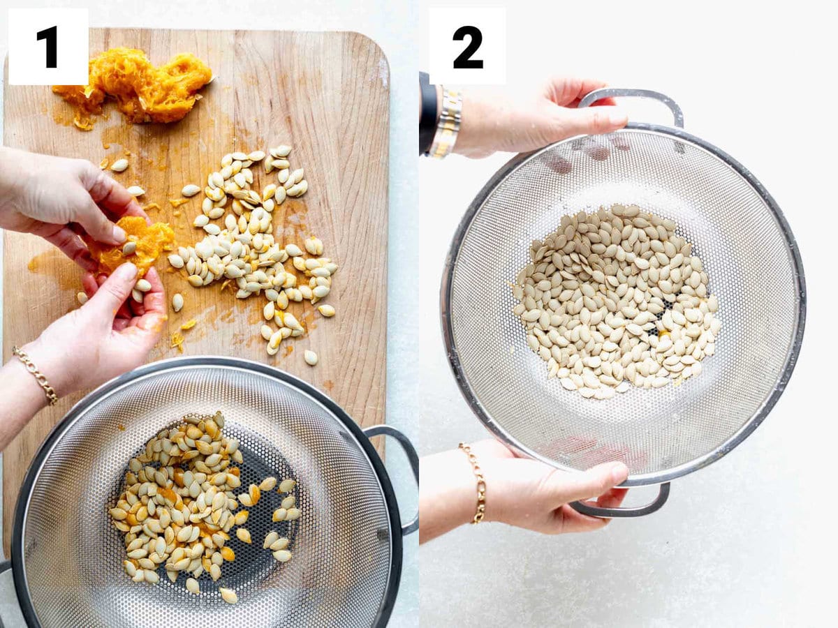 sorting and cleaning the pumpkin seeds