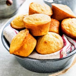 close-up of the muffins in a tin bowl