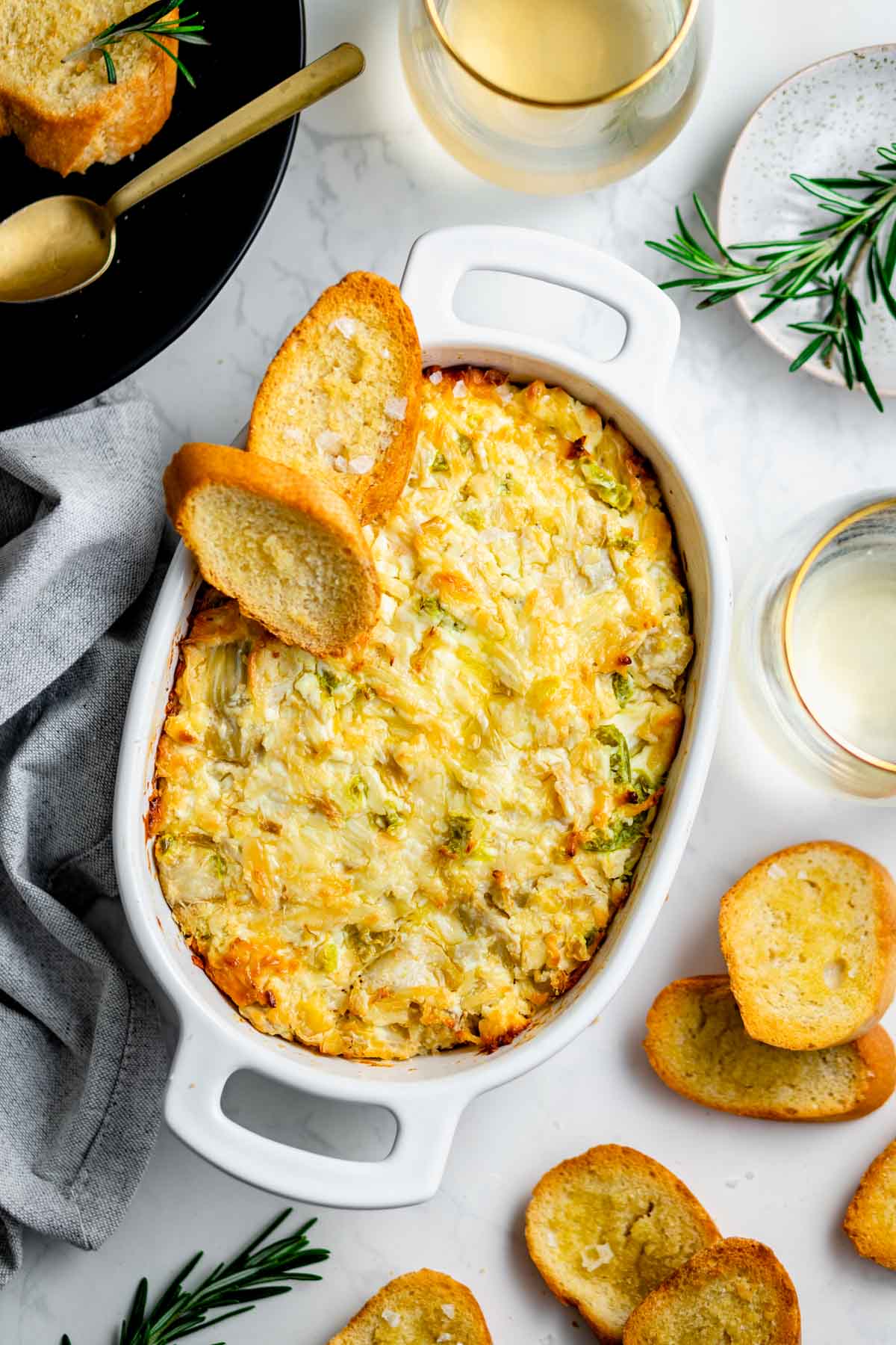the dip with two crostini