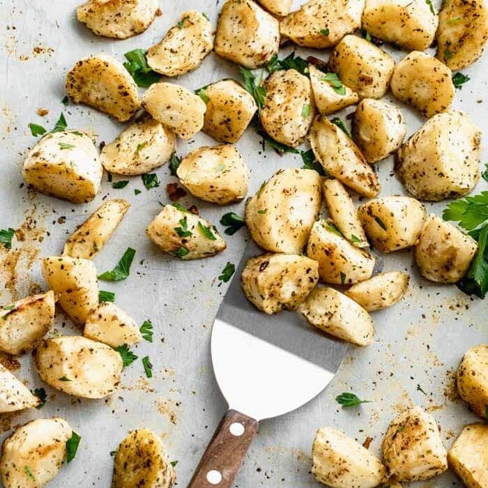a sheet pan of roasted parsnips