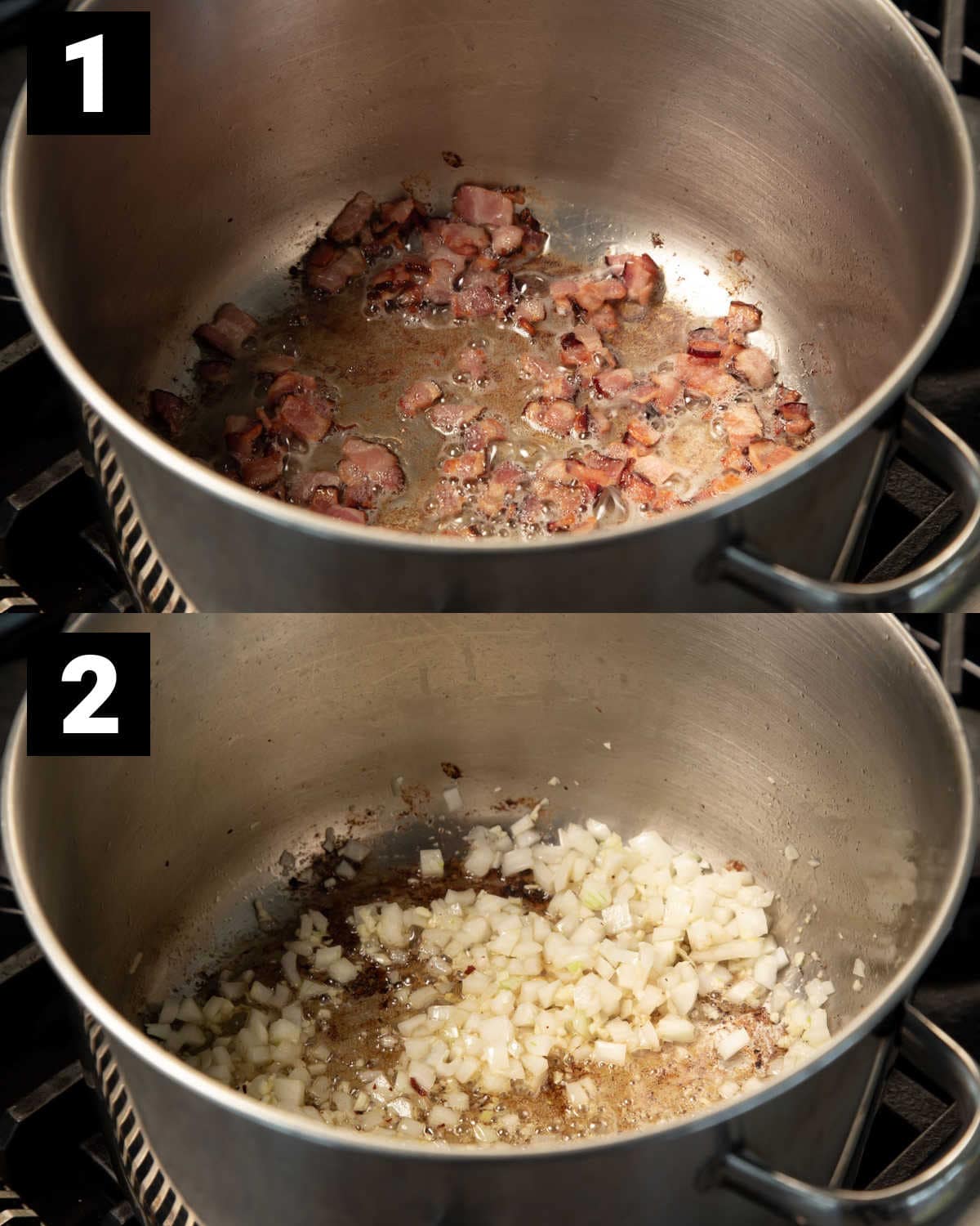 cook bacon and onion