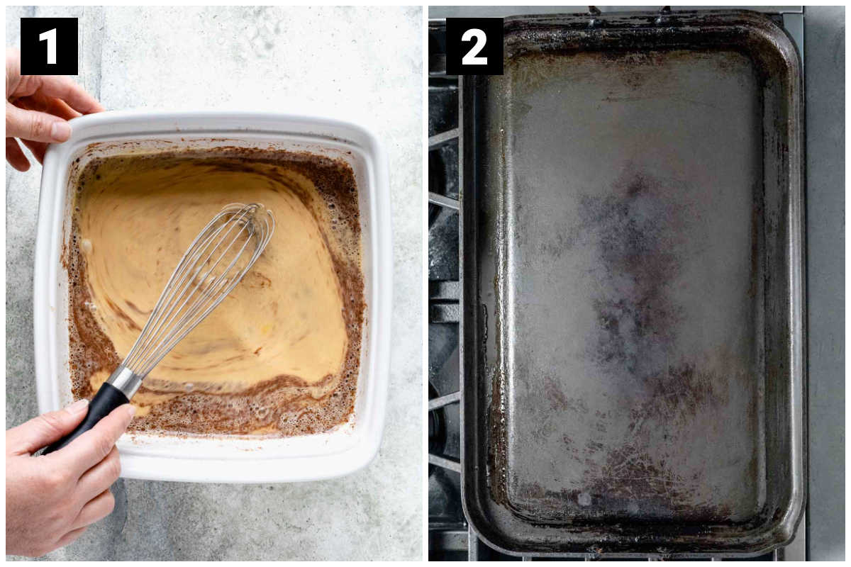 whisk batter and prep skillet