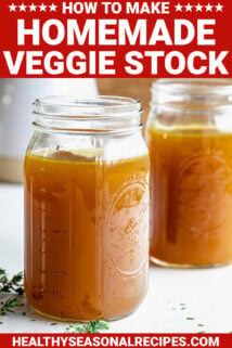 homemade veggie stock in mason jars