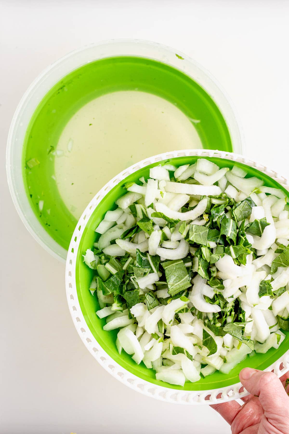 the bok choy in a salad spinner