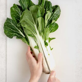 cut the bok choy in half lengthwise