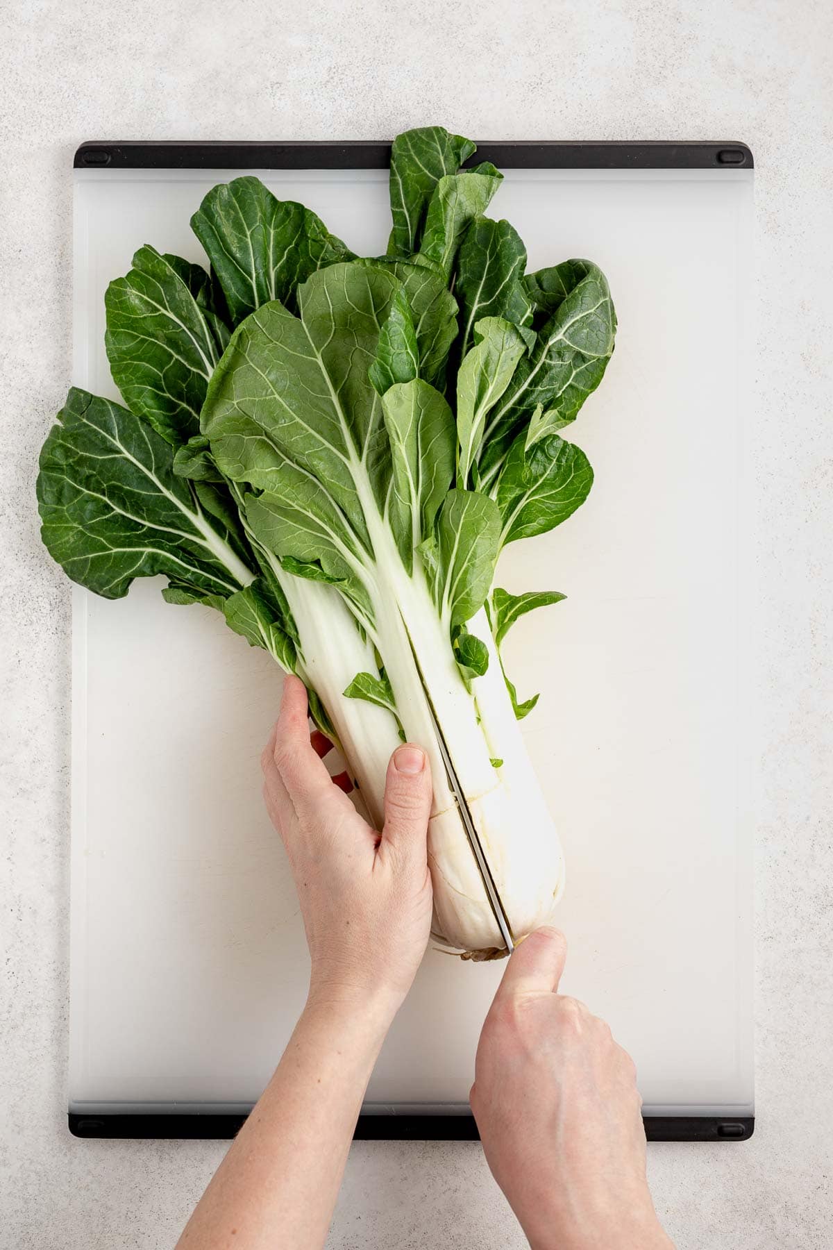 cut the bok choy in half lengthwise