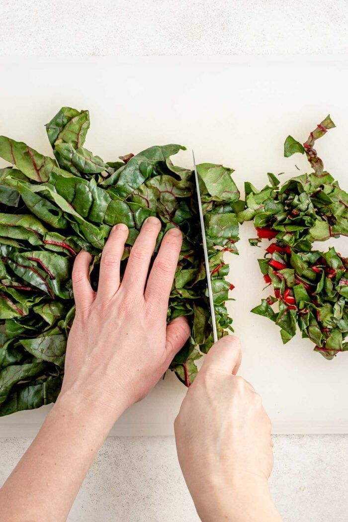 cut the leaves crosswise into squares