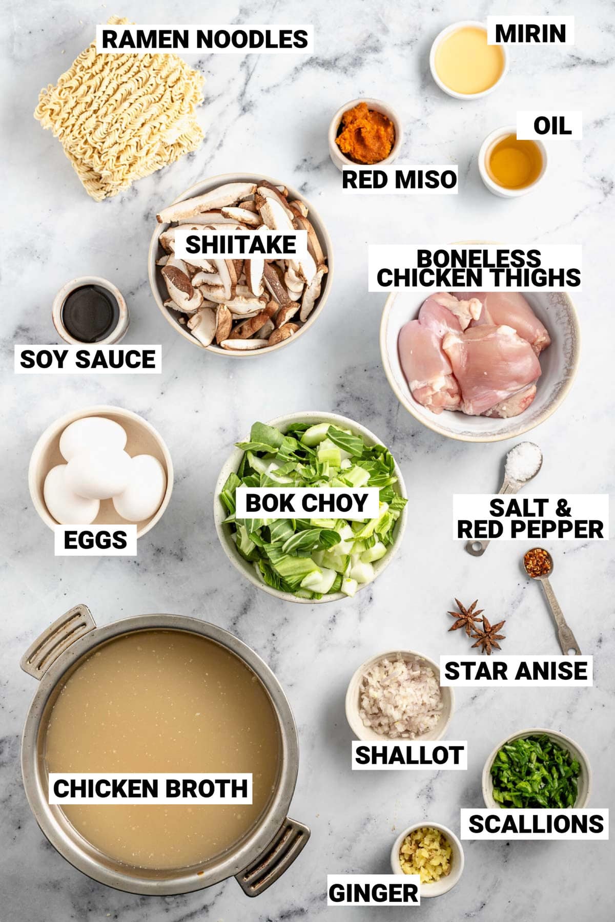 ingredients to make bok choy ramen noodles