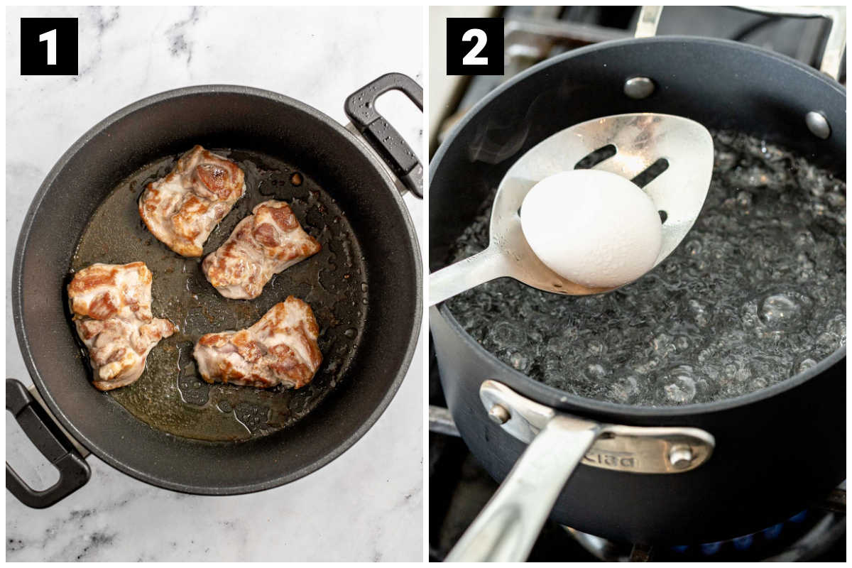 make the chicken and boil the eggs