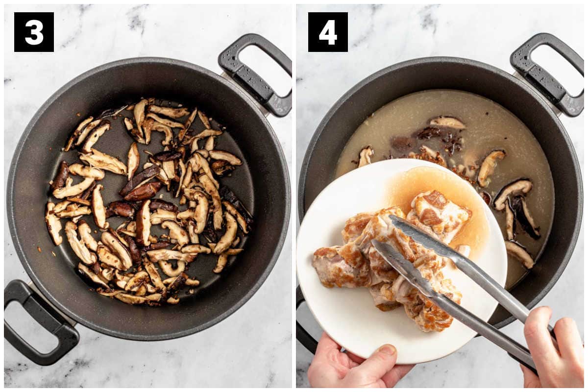 make the mushrooms and add chicken and broth