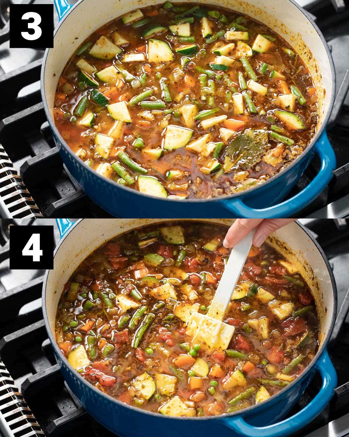the soup in a pot with the veggies