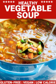 the soup in a ladle with text overlay
