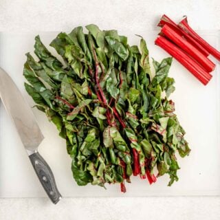 cutting the swiss chard