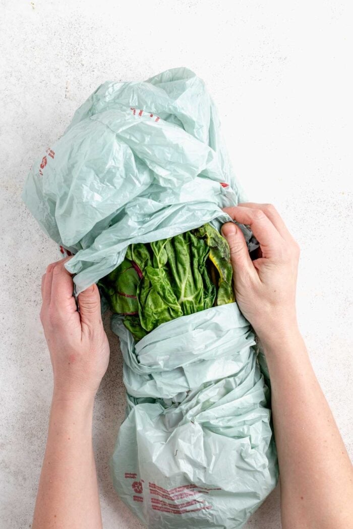 the chard in two plastic bags