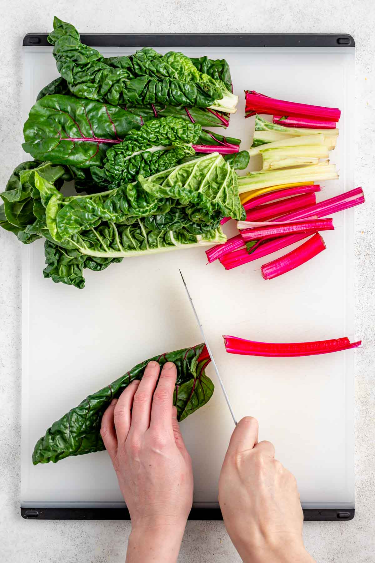 remove the stems from the leaf