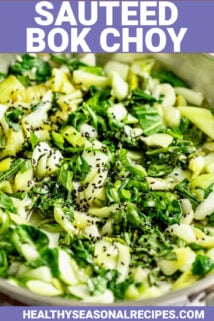 sauteed bok choy with text overlay