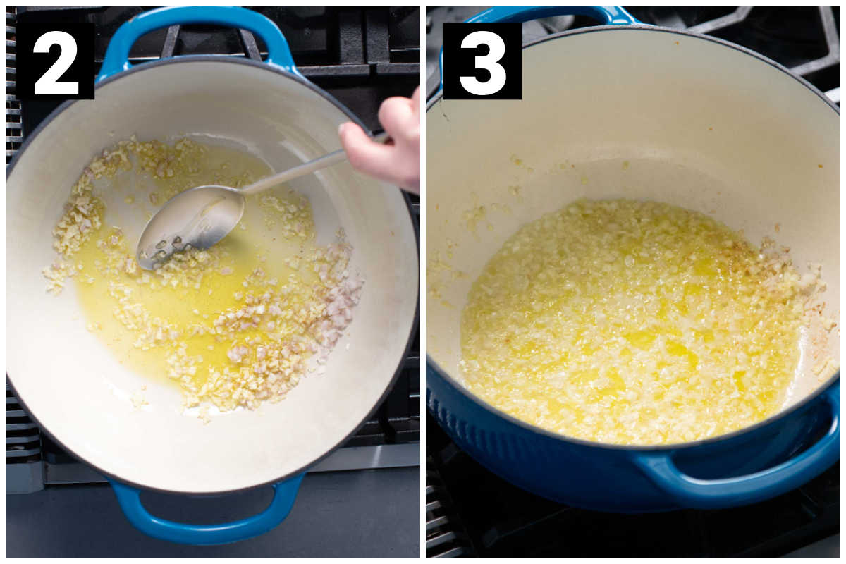cook the garlic and shallot, then deglaze with wine