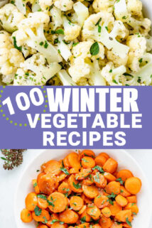 cauliflower and glazed carrots with text overlay