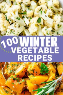Collage of cauliflower and squash with text overlay