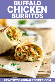 healthy buffalo chicken wraps with text overlay