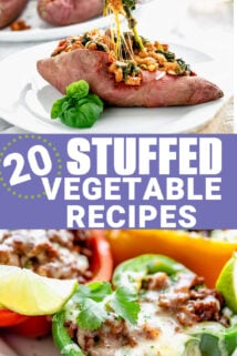 stuffed vegetable recipe collage with text