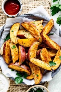 oven roasted potato wedges in bowl