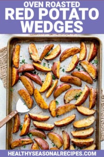 oven roasted red potato wedges with text overlay