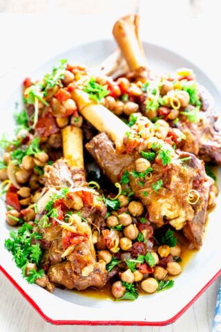 the lamb shanks on a platter