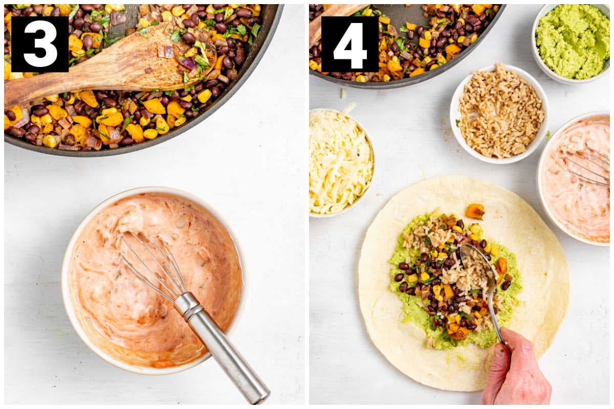 make creamy salsa and then compile the easy veggie burritos