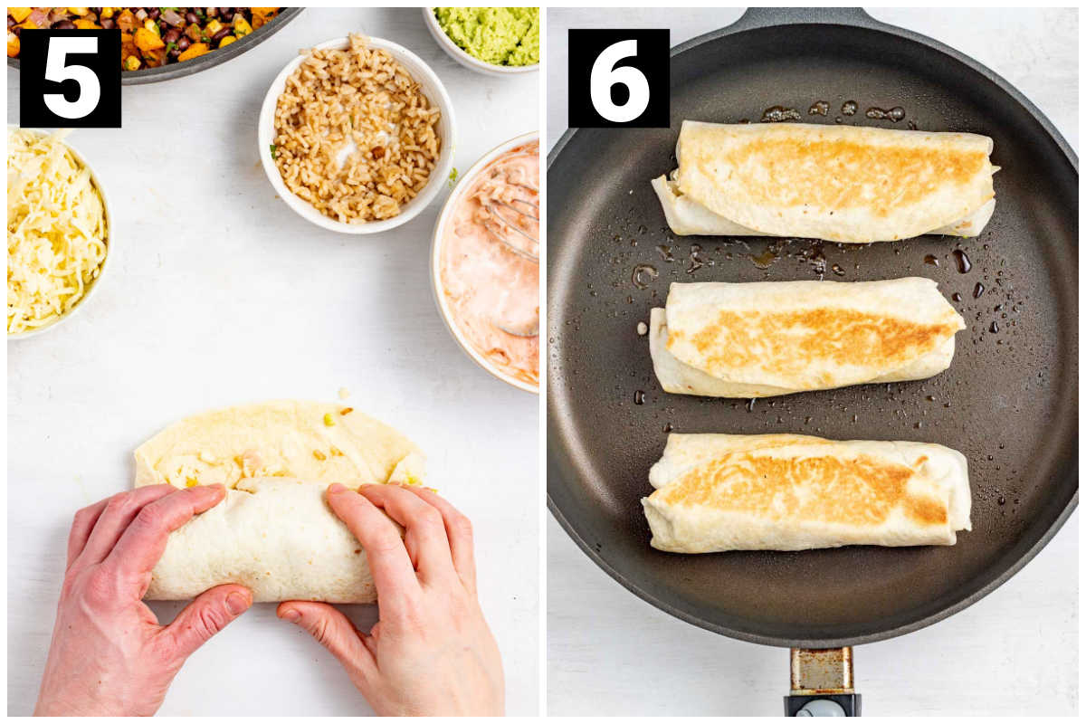 roll the burritos in flour tortillas and then brown them in a skillet